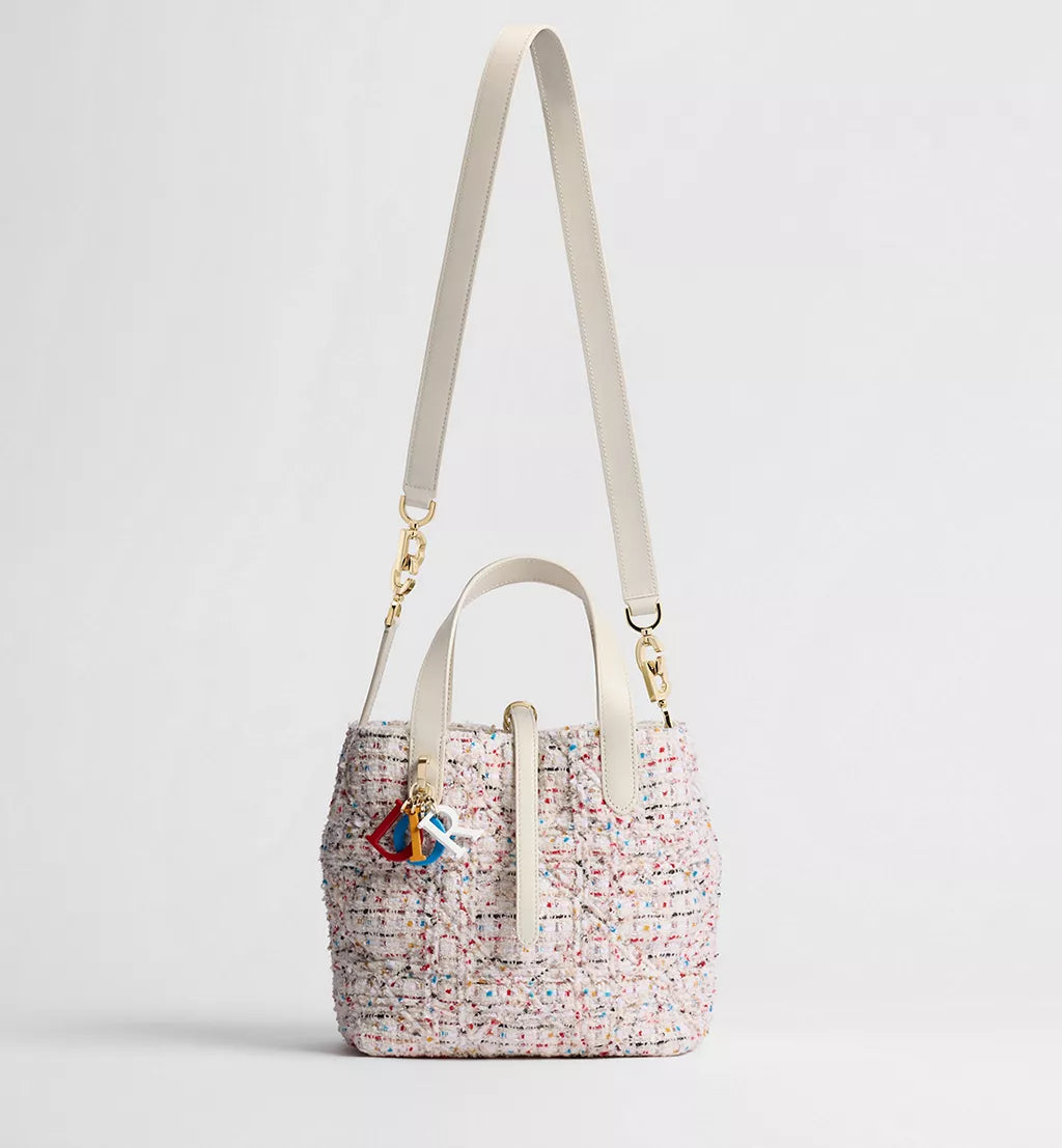 Small Dior Toujours Vertical Tote Bag Multicolor Macrocannage Tweed