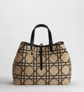 Large Dior Toujours Bag Natural and Black Macrocannage Raffia with Black Calfskin