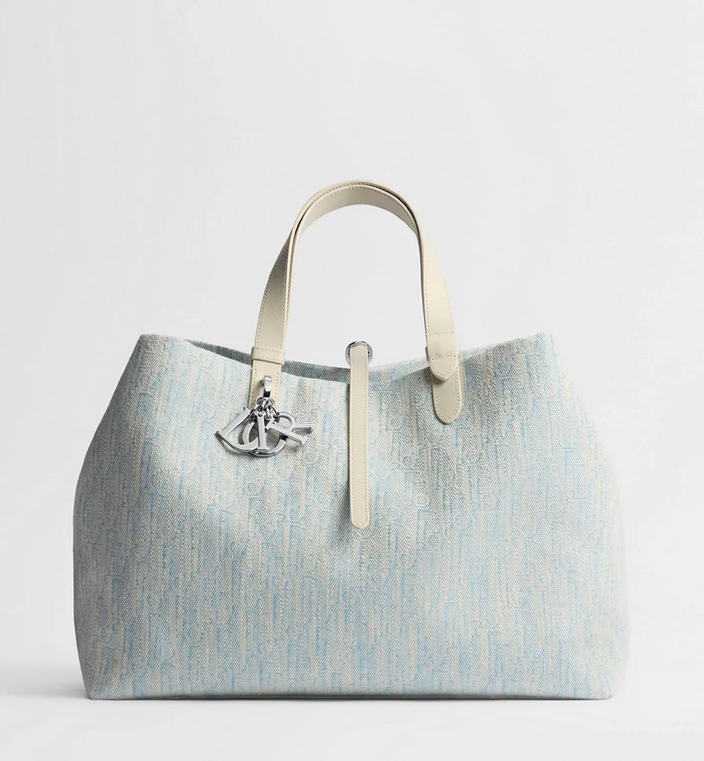 Large Dior Toujours Bag Céleste Blue Dior Oblique Washed Jacquard