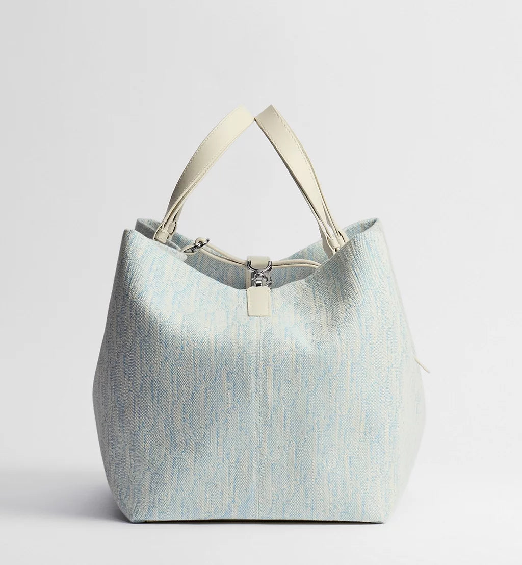 Large Dior Toujours Bag Céleste Blue Dior Oblique Washed Jacquard