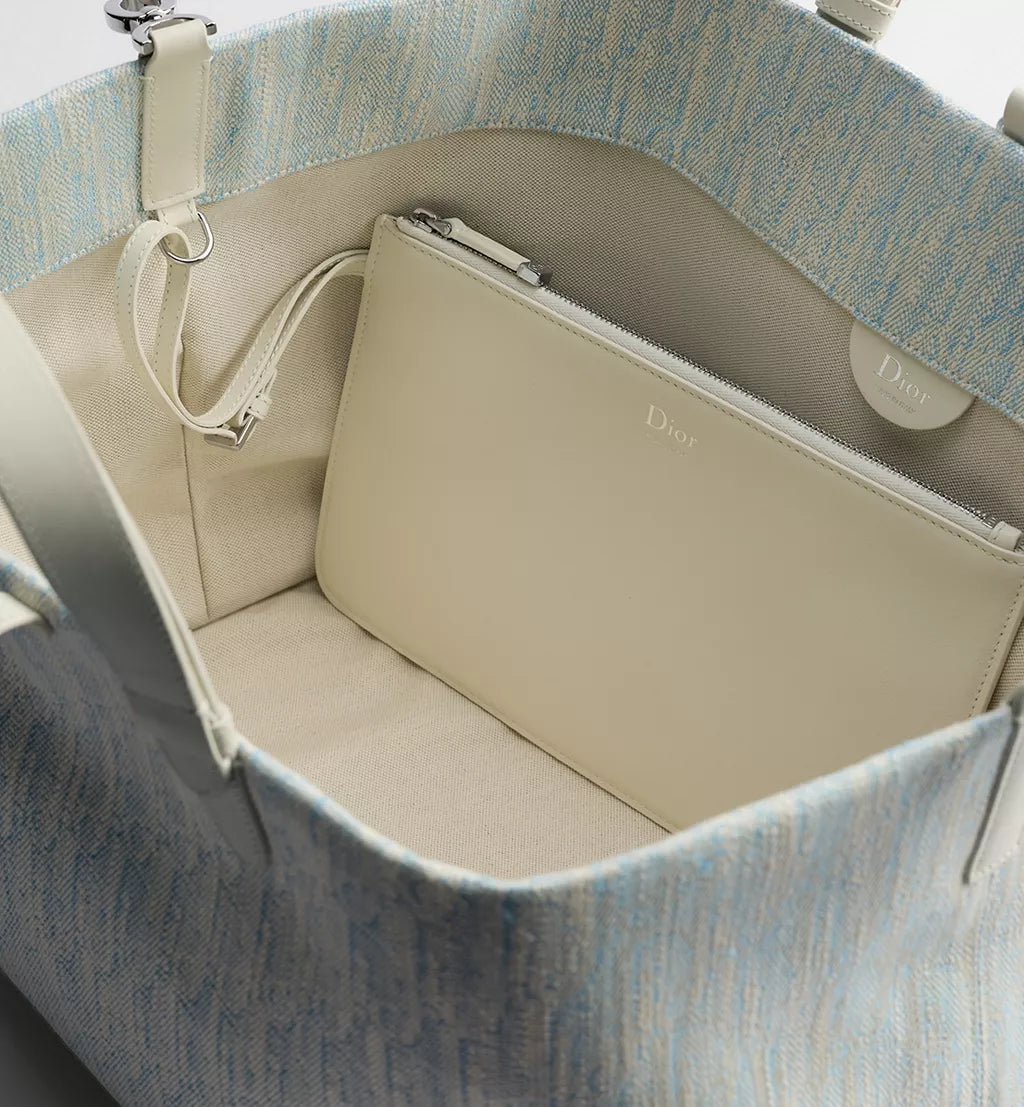 Large Dior Toujours Bag Céleste Blue Dior Oblique Washed Jacquard