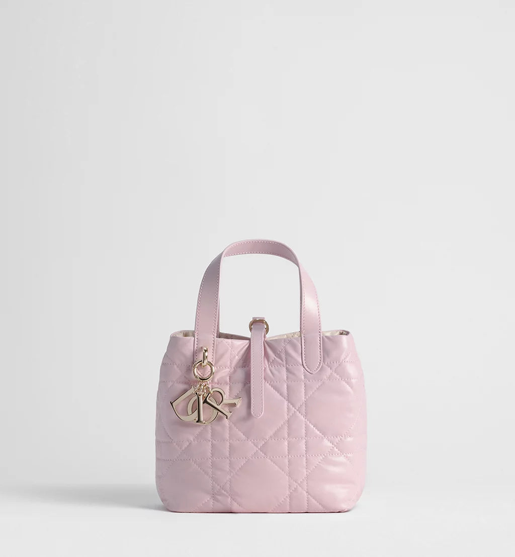 Dior Small Dior Toujours Reversible Vertical Tote Bag Two-Tone Craie and Rose Tendre Macrocannage Supple Calfskin