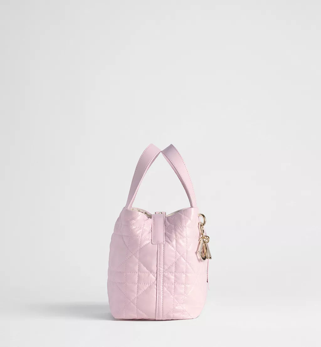 Dior Small Dior Toujours Reversible Vertical Tote Bag Two-Tone Craie and Rose Tendre Macrocannage Supple Calfskin