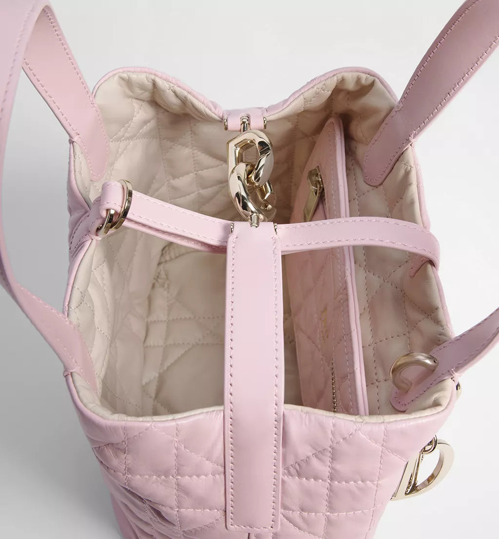 Dior Small Dior Toujours Reversible Vertical Tote Bag Two-Tone Craie and Rose Tendre Macrocannage Supple Calfskin