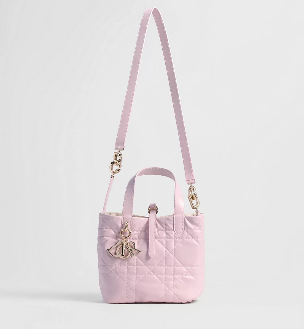 Dior Small Dior Toujours Reversible Vertical Tote Bag Two-Tone Craie and Rose Tendre Macrocannage Supple Calfskin
