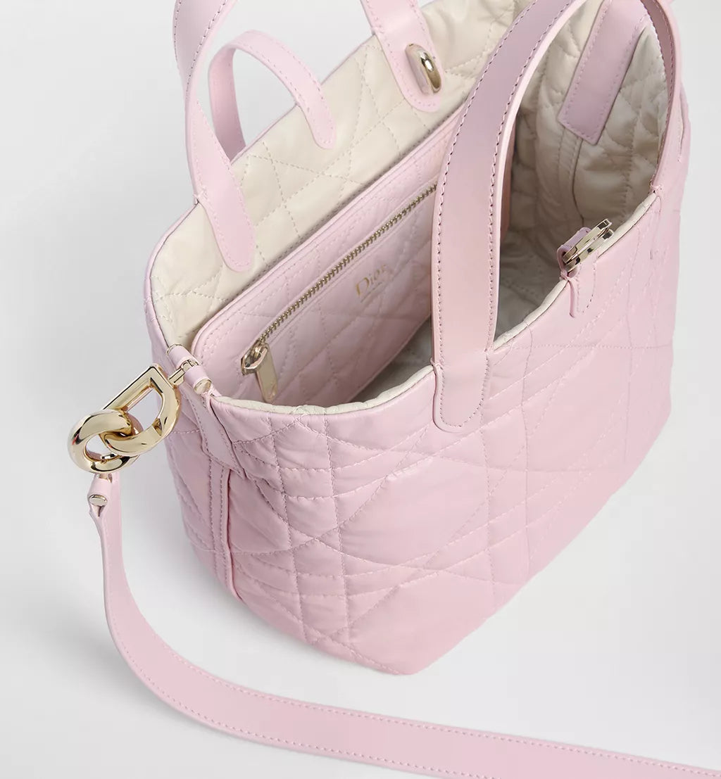 Dior Small Dior Toujours Reversible Vertical Tote Bag Two-Tone Craie and Rose Tendre Macrocannage Supple Calfskin
