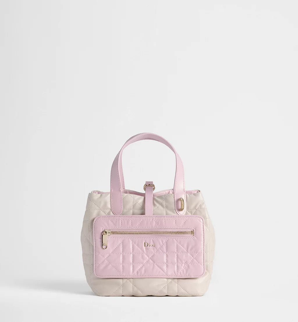 Dior Small Dior Toujours Reversible Vertical Tote Bag Two-Tone Craie and Rose Tendre Macrocannage Supple Calfskin