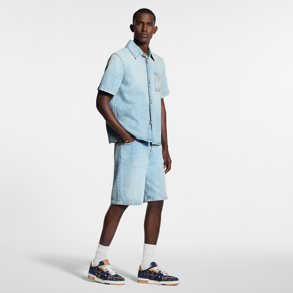 Louis Vuitton LV Trainer Sneaker Blue Denim & Calf Leather