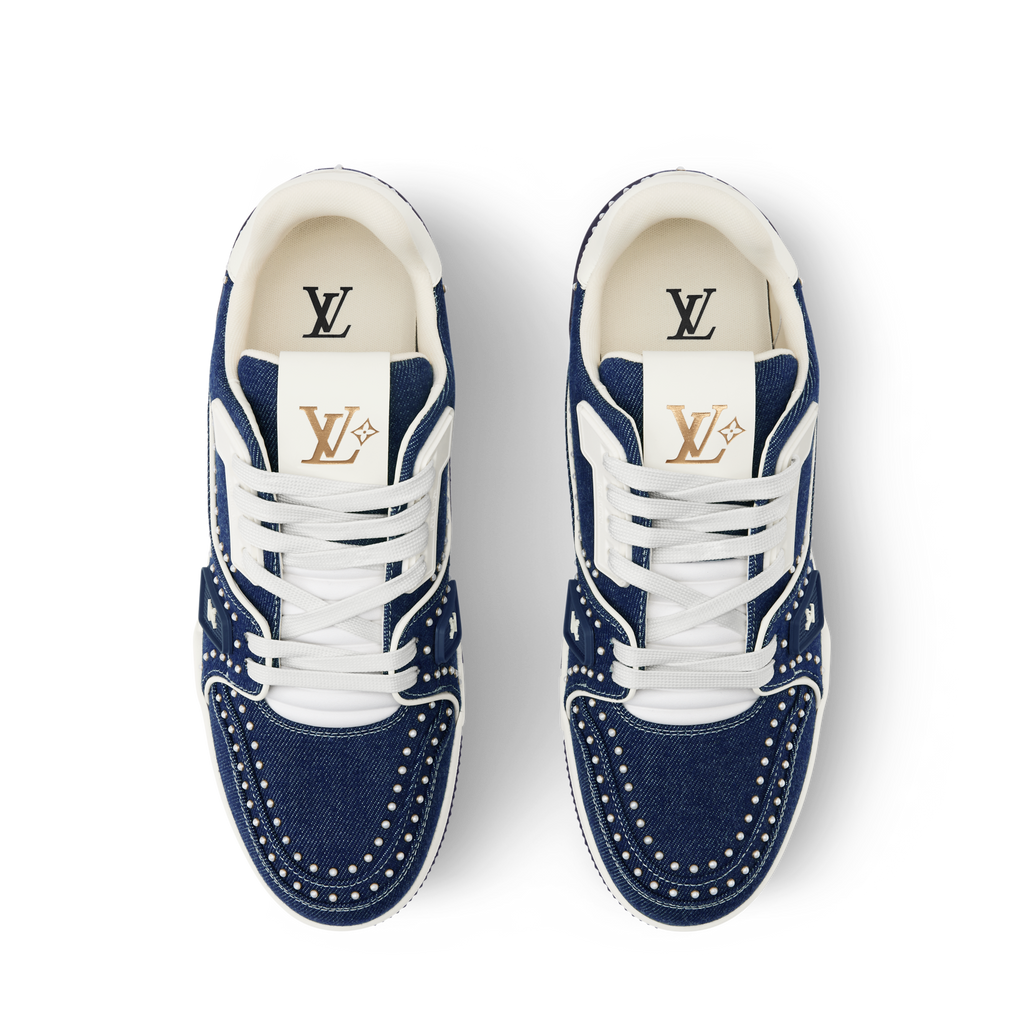 Louis Vuitton LV Trainer Indigo Blue Denim Sneakers with Swarovski™ Pearls