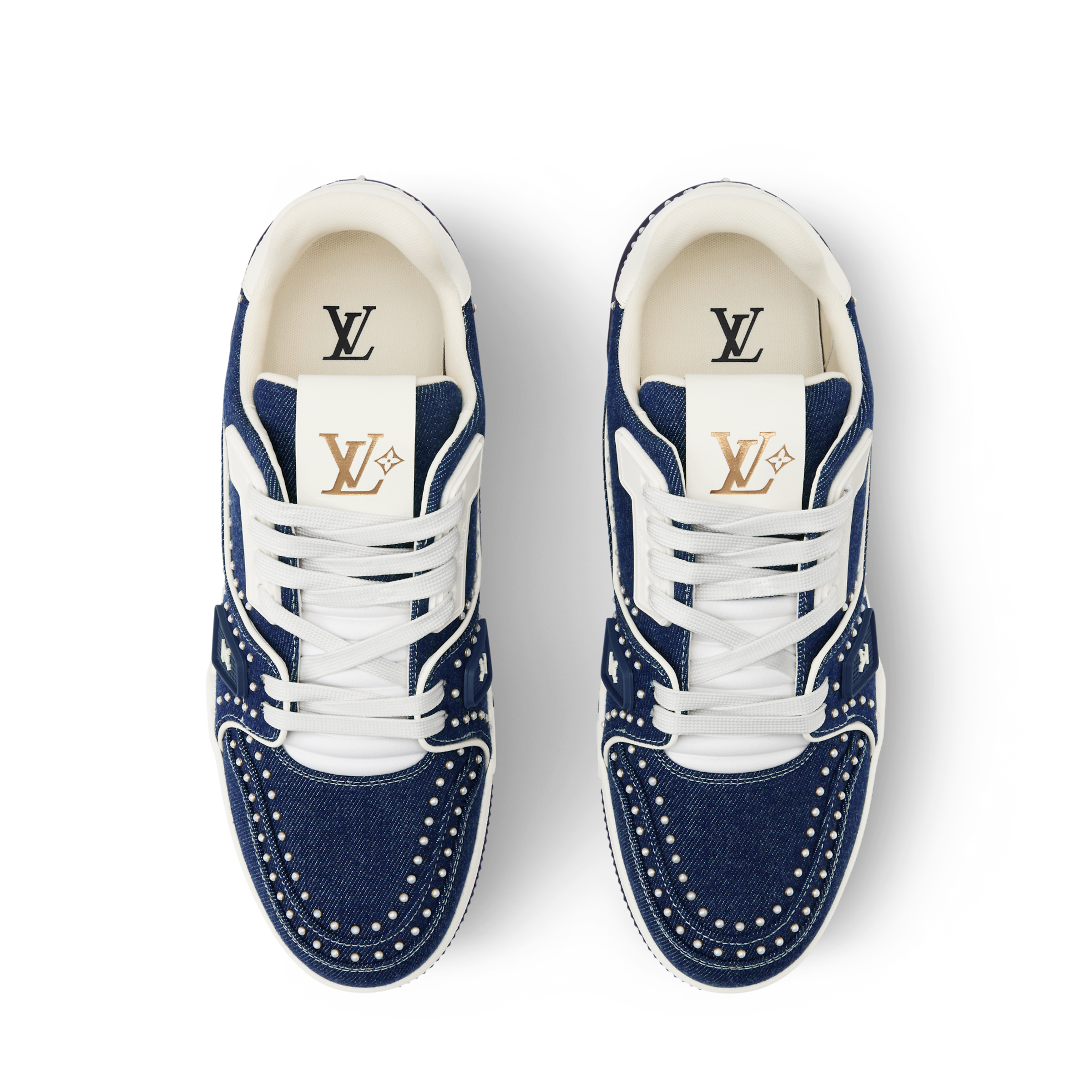 Louis Vuitton LV Trainer Indigo Blue Denim Sneakers with Swarovski™ Pearls