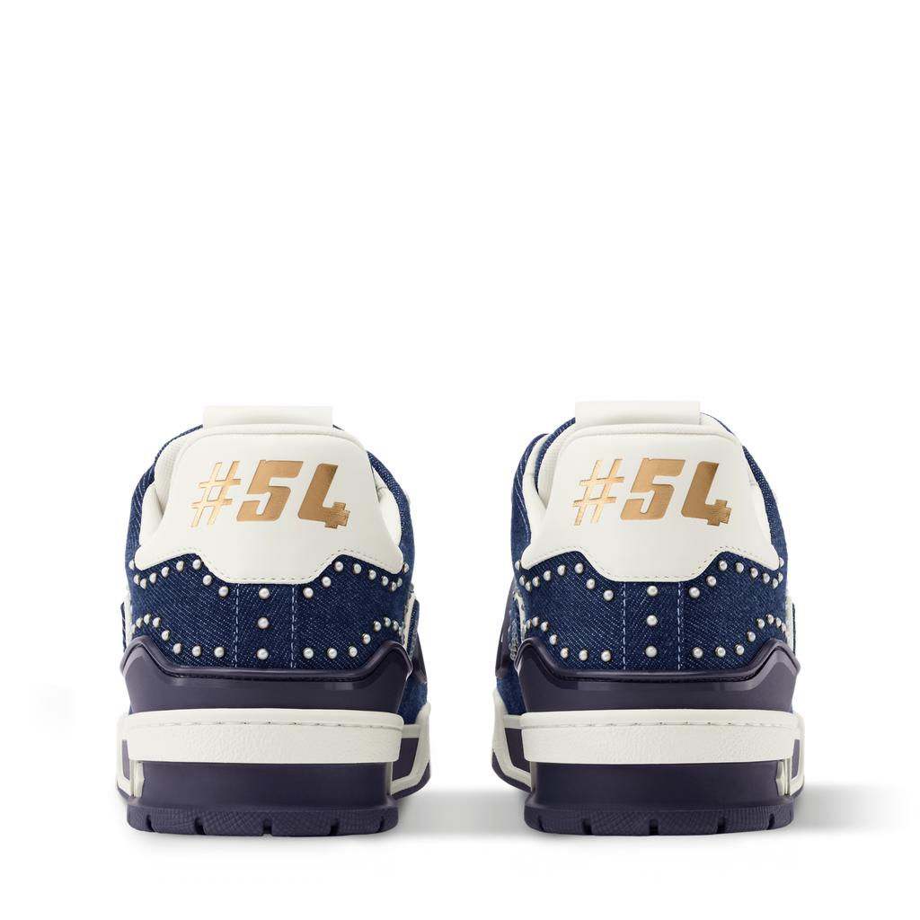 Louis Vuitton LV Trainer Indigo Blue Denim Sneakers with Swarovski™ Pearls