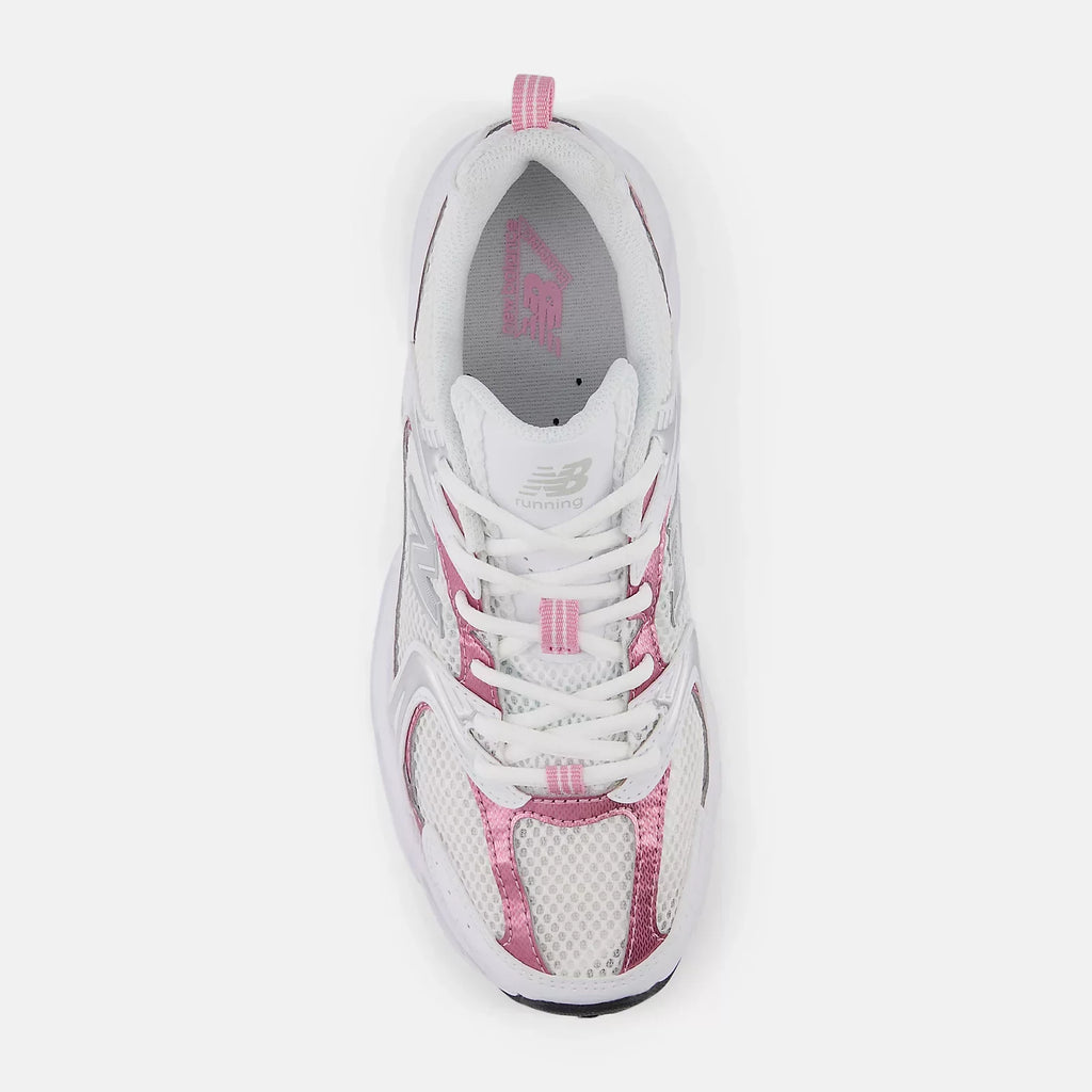 New Balance 530 WHITE with PINK SUGAR and Silver Metallic